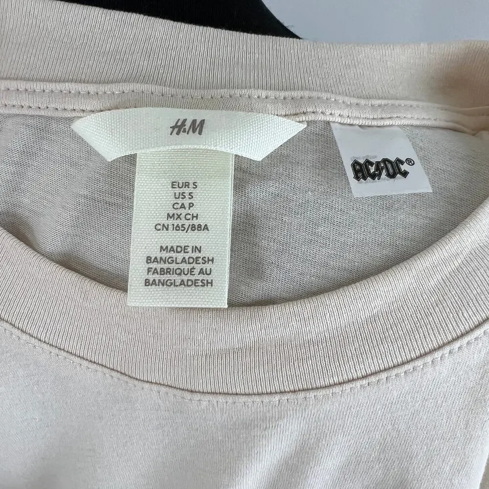 AC/DC x H&M Cream Short Sleeve Crewneck Cotton Graphic Print Tee Size S Small